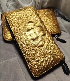 Wallets 2023 Designer Luxury Golden Crocodile Leather Men's Zipper Long Wallet Fashion Genuine Lady Clutch Large Capacity 45