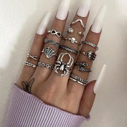 Cluster Rings Vintage Silver Color Spider Joint Ring Sets Classical Snake Hand Geoemtry Alloy Metal Party Jewelry Anilo 15pcs/sets