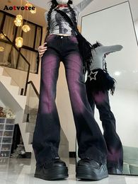 Women s Jeans Aotvotee Tie Dye Y2K for Women 2023 Fashion High Waisted Casual Denim Pants Vintage Streetwear Slim Flare 231110
