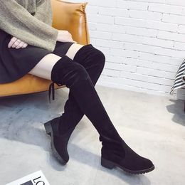 2024 Autumn Winter Sexy Faux Suede Over-the-Knee suede knee high boots for Women with Tube Lace-up Thigh Support - Black Botas Mujer 231109