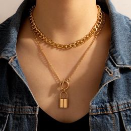 Chains Charming Gold Color Lock Pendant Necklce For Women Alloy Metal Adjustable Bohemian Jewelry Wholesale Collar 16808