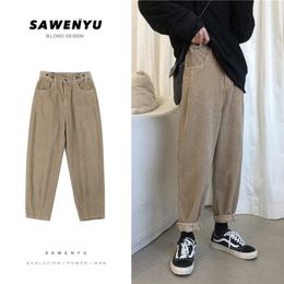 Men's Pants Khaki/Black Corduroy Pants Men's Fashion Solid Retro Casual Straight Pants Men's Street Costume Pants Men's Trousers M-3XL 230410