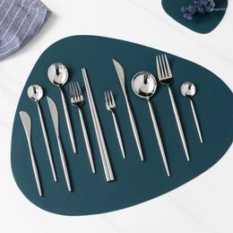 Dinnerware Sets Mirror Silverware Cutlery 18/10 Stainless Steel Dining Spoon Fork Knife Chopsticks Set Kitchen Round Handle
