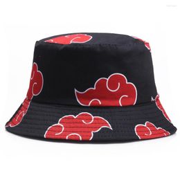 Berets Summer Outdoor Bucket Hats Japanese Anime Red Cloud Printed Panama For Women Men Cotton Casual Travel Sun Cap Fisherman