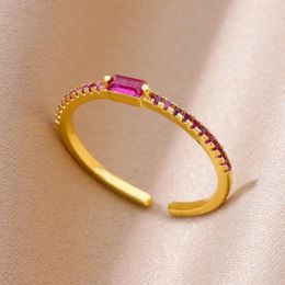 Cluster Rings Purple Zircon Wedding For Women Vintage Gold Colour Round Stainelss Steel Ring Luxury Jewellery Party Gifts