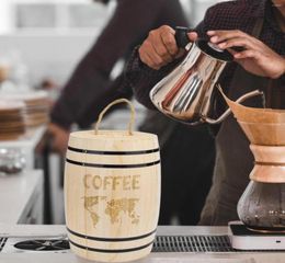 Storage Bottles Versatile Wooden Barrel Pen Holder Coffee Desk Organiser Canister Stationery For Office6743247