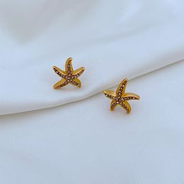 Stud Real 18K Rose Gold Plated Starfish Rhinestone Earrings Jewelries Letter wedding gift factory wholesale With Free dust bag