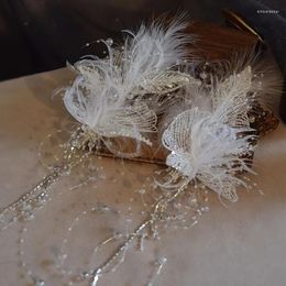 Hair Clips Super Immortal And Beautiful Handmade White Feather Tassel Lace Clip Bridal Wedding Accessories