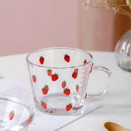 Wine Glasses 400ml Cute Fruit Printed Glass Cup Sakura Spoon Milk Oatmeal Breakfast Mugs Strawberry Peach Drinking Mug Gifts For Friends