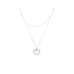 Pendant Necklaces Double Layers Heart Necklace For Women White Gold Colour Plated Sweater Chain Fashion Jewellery Female