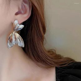 Dangle Earrings 2024 Fashion Punk Sliver Colour Fishtail Earring For Women Irregular Wing Asymmetry Metal Drop Party Jewellery Gift