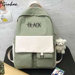 Backpack Fashion Letter Solid Laptop Patchwork School Bags For Teenage Girls Casual Daily Travel Bookbag Women Canvas Rucksack