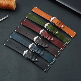 Watch Bands UTHAI Leather Watch Strap Vintage Wax Leather Gradient Cowhide Quick Release Intelligent Leather Wrist Strap 18mm 20mm 22mm M49 231110