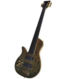 Left Handed 5 Strings Electric Bass Guitar with Burl Veneer Golden Hardware Offer Logo/Color Customise