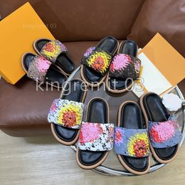 Designer Slippers YK Pool Pillow Mules Sandals Women Sunset Flat Comfort Mule Padded Front Strap Slippers Fashionable Easy-to-wear Slides With Box