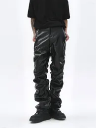 Men's Pants Autumn And Winter American Dark Punk Niche Design Sense Bright Face Pleated PU Leather Hip Hop Slacks