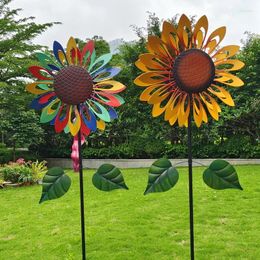 Garden Decorations Outdoor Courtyard Solar Windmill Iron Sunflower Wind Spinner With Light Creative Lawn Stakes Decoration