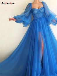 Mesh Dresses for Women Fashion Elegant Long Sleeve Slack Neck Loose Split Slim High Waisted Evening Dress