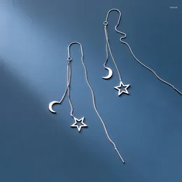 Dangle Earrings S925 Silver Needle Tassel Star Moon Drop Earring For Women Girls Jewellery Gifts E578