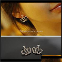 Stud Shinning Fl Rhinestone Crown Studs Bridal Earrings Gifts Crystal Earring For Princess Women Party Ear Jewel Drop Delive Dh52B