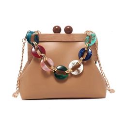 Evening Bags Vintage Striped Wooden Clip Shell Bag Luxury Shoulder Women Messenger Crossbody Canvas Handbags 231110