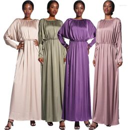 Ethnic Clothing Ramadan Eid Satin Dress Women Solid Drawstring Long Robe Muslim Islamic Abaya Kaftan Turkey Casual Gown Female Vestidos