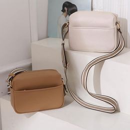 Evening Bags Solid Color Square Crossbody For Women Wide Fabric Strap Fashion Zipper Ladies Handbag Purse PU Leather Shoulder