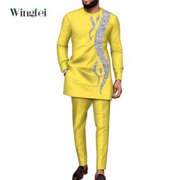 Ethnic Clothing Bazin Riche African Clothes for Men 2 Pieces Set Long Sleeve Shirt and Trousers Dashiki Men Suits African Men Boubou Wyn1588 230408