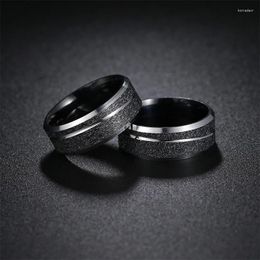 Cluster Rings Mysterious Low-key Black Double Bevel Frosted Middle Golden Section Diagonal Grooved Stainless Steel Men's Ring