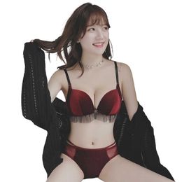 Bras Sets Sexy Front Closure Underwear Women Push Up Bra Set Cotton Brassiere Lingerie Mesh Bra Panties Sets Deep V Push Up Brassiere AA230410