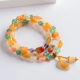 Strand Natural Xinjiang Golden Silk Jade Colourful Gourd Hand Chain Topaz Original Ancient Style Women's Three Ring Bracelet