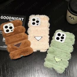 For IPhone 15 Designer Phone Case 14 Pro Max Plus 13 12 11 Luxury Furry Plush Phonecase Classic Letters Triangle Cases Shockproof Cover Shell 3 Colours Hot -5