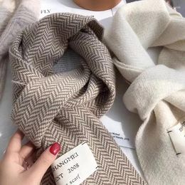 Scarves Women's Korean Fashion Winter High Quality Knitted Scarf Vintage Stripe Pattern Outdoor Warm