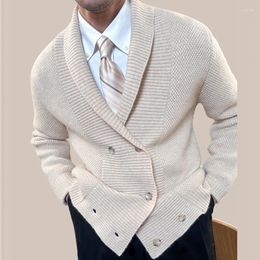 Men's Sweaters High Quality Double Breasted Sweater Warm Solid Colour Male Knitting Cardigan Men Winter Long Sleeve Homme Coat