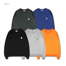 Men's Hoodies Sweatshirts Carhart Small Label Pocket for Men and Women Loose Plush Solid Casual Couple Round Neck Sweater Hoodie Trend