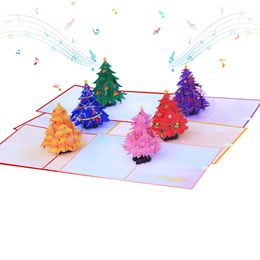 Greeting Cards 3D Christmas Tree Pop Up Card with LED Lighting Music Module Laser Cutting Envelope Santa Hat X'mas Gift 231110