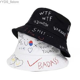 Wide Brim Hats Bucket Hats 1PC Unisex Harajuku Bucket Hat Graffiti Letter Women Men Fishing Fisherman Hat Summer Outdoor Panama Hip Hop Cap Couples Gifts YQ231110