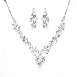 Necklace Earrings Set & Styles Elegant Luxury Party Imitation Pearl V Shape Wedding Bridal Jewelry Leaf Crystal Earring Half22