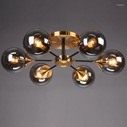 Chandeliers Nordic Ceiling Chandelier Soot Grey Clear Amber Glass For Living Dining Room Bedroom Pendant Lamp Home Decor Lighting Fixture