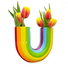 Vases U-Shaped Decorative Flowers Vase Rainbow Floral Decor Table Centrepieces For Home