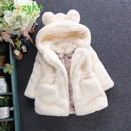 Jackets Winter Baby Girls Clothes Faux Fur Fleece Coat Pageant Warm Jacket Xmas Snowsuit Hooded Outerwear 210Y 231109