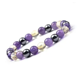 Strand 8mm Hematite And Amethyst Citrine Sunstone Crystal Amazonite Mixed Natural Stone Bead Elastic Bracelet