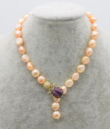Chains Freshwater Pearl Necklace Pink Purple Baroque 10-13mm & Zircon Insects Hook 16inch Nature Beads FPPJ Wholesale