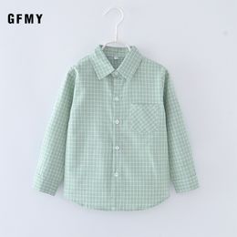 Kids Shirts GFMY Spring Children Shirts Fashion Plaid Turn-down Collar Flannel Fabric Boys Shirts For 3-10 Years Old Kids Wear Clothes 230410