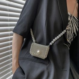 Evening Bags Mini Pearl Bag Women Rhinestones Waist Bags Designer Pearl Chain Belt Bag Crossbody Bag Luxury Handbag Hanging Neck Bags 231109