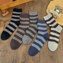 Men's Socks Mixed-Color Fashion Trendy Casual Striped Breathable Simple Man Basic Crew Comfortable Long Soft