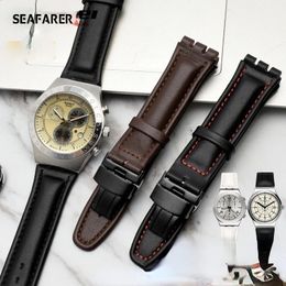 Watch Bands Concave-Convex Leather Watch Strap for Yrs Ycs17 19mm Men and Women Couple Butterfly Clasp 231108