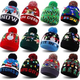 Wholesale Knitted Christmas Hat Jacquard LED Christmas Woollen Hat Autumn And Winter Warm Kids Women Men Hats