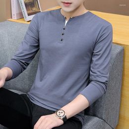 Men's T Shirts Cotton Linen Shirt Male Solid Colour V Neck Bandage Casual Long Sleeves Tshirt Tops S-3XL Harajuku