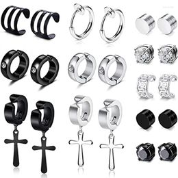 Backs Earrings 11 Pairs Non-piercing Cross Dangle Hoop Magnetic Stud Fake Cuff Clip On Cartilage Stainless Steel